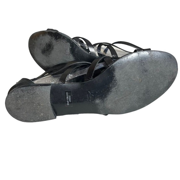 J. Crew Women's Black Leather Strappy Sandals 8 Gladiator Zip Back Made in Italy - Picture 9 of 10